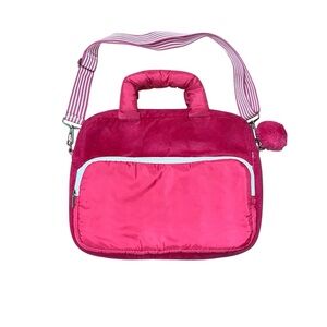 Pink Plush Faux Fur Laptop Bag With Pompom Cute Tech Accessory Case Soft